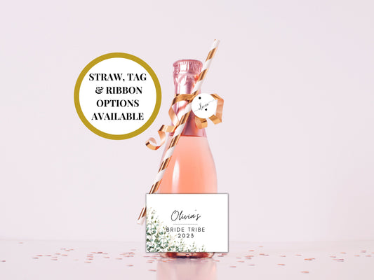 Personalised Bride Tribe Prosecco Bottle Label/ Hen Party/ Bride Squad Decor/ Floral Eucalyptus Custom Bridal Shower Wine/ Champagne Label