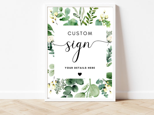 Custom Sign/ Eucalyptus Any Wording Personalised Sign For Party/ Greenery Bridal Shower/ Floral Hen Party/ Botanical Hen Weekend Signage