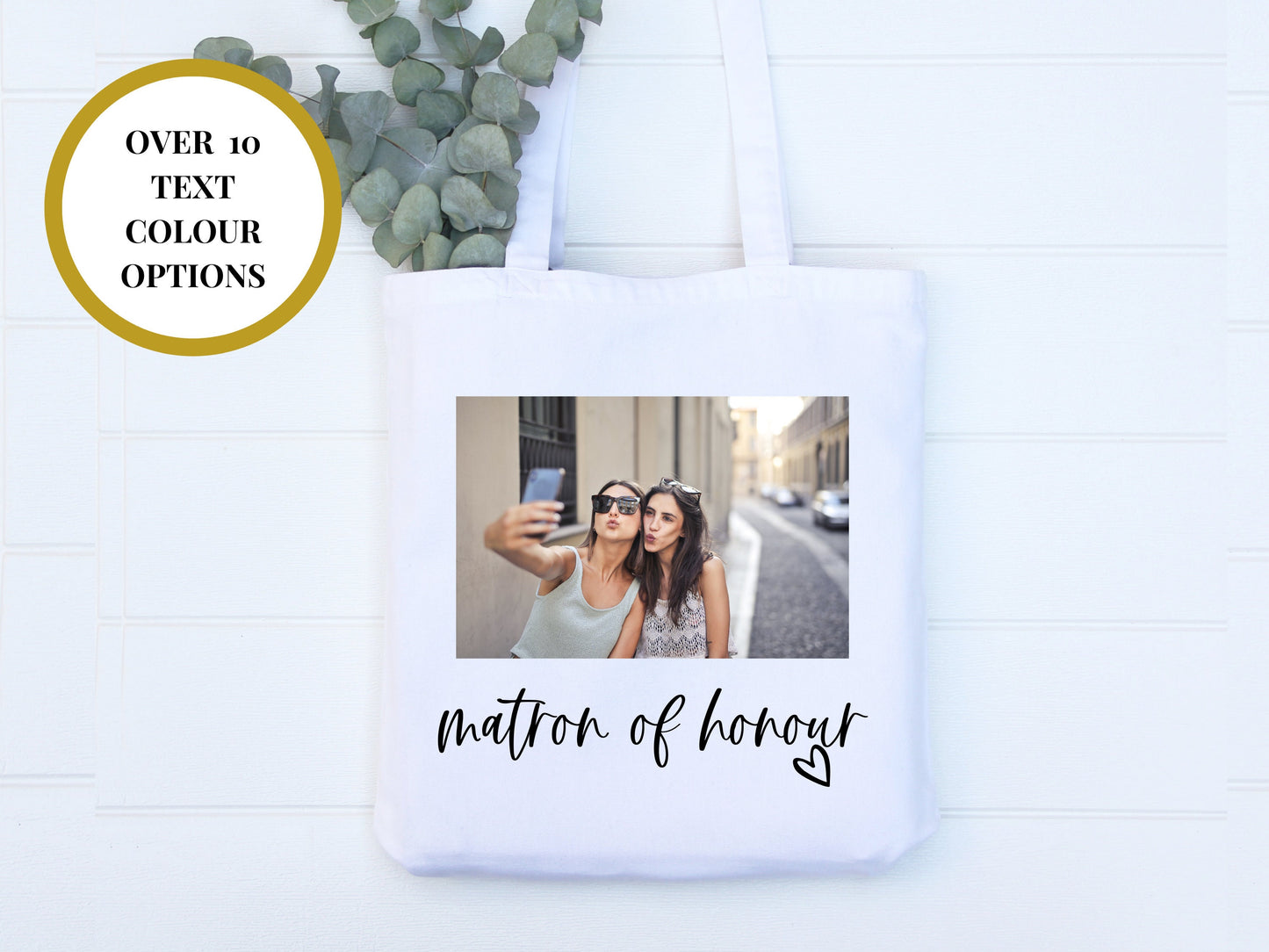 Custom Matron of Honour Photo Tote Bag/ Any Name Cotton Weekend Shopper/ Wedding Gift Bag/ Honeymoon Gift For Her/ Gift for Wifey Present