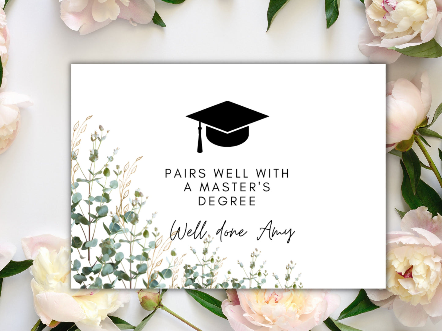 Personalised Pairs Well With A Masters Degree Sticker/ End of Year Graduation/ University Sticker Wine/ Gift Bag/ Box/ Prosecco Label