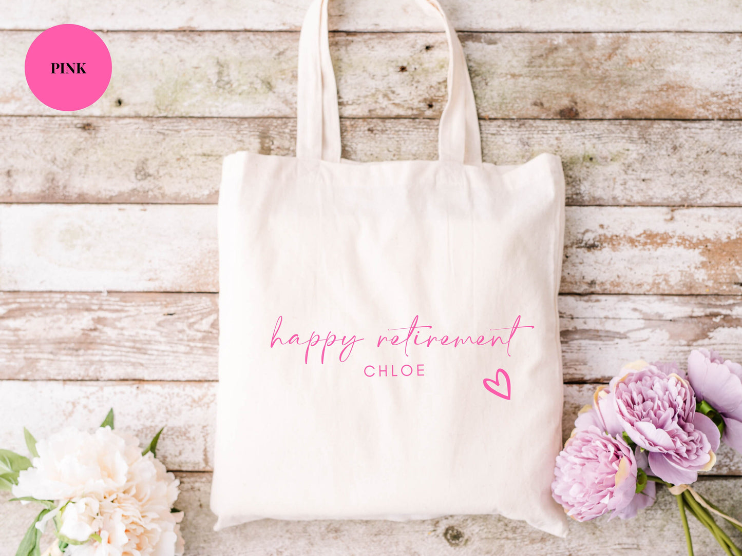 Personalised Tote Bag/ Any Name Natural Cotton Weekend Shopper Bag/ Retirement Party Gift Bag/ Happy Retirement Bag/ Leaving Party Gift