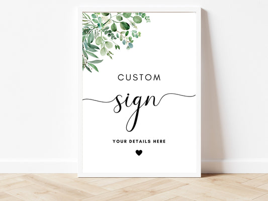 Custom Sign/ Any Wording Personalised Sign/ Eucalyptus Bridal Shower/ Botanical Hen Party/ Floral Wedding Poster/ Simple Minimalist/ AK1