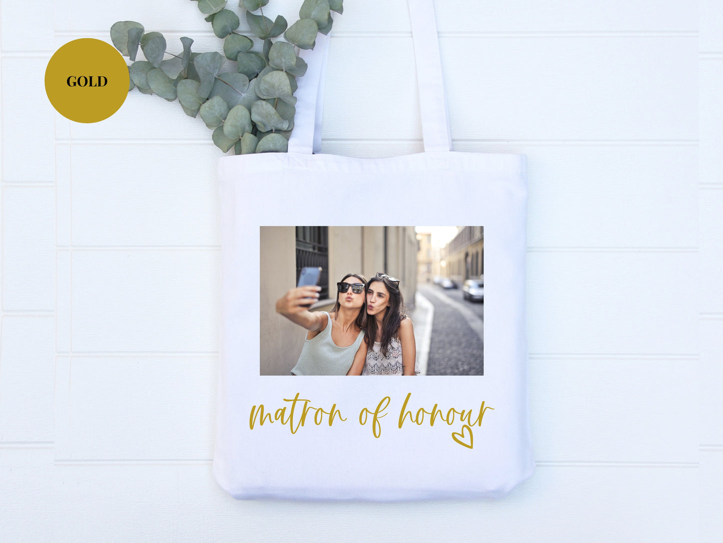 Custom Matron of Honour Photo Tote Bag/ Any Name Cotton Weekend Shopper/ Wedding Gift Bag/ Honeymoon Gift For Her/ Gift for Wifey Present