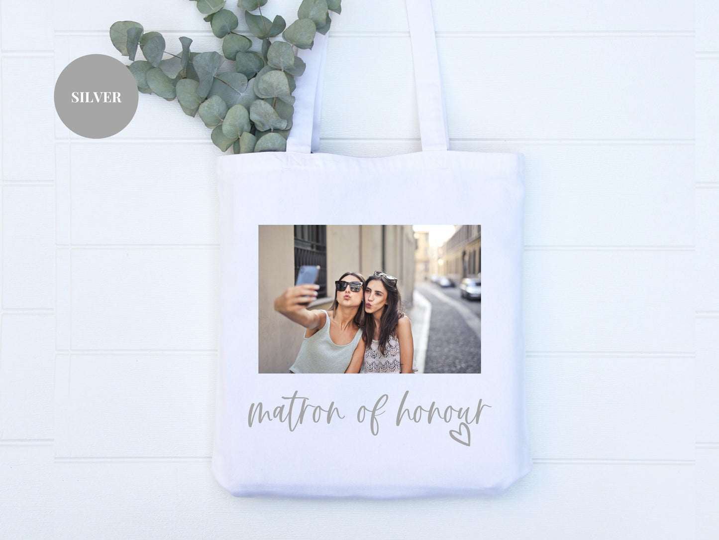 Custom Matron of Honour Photo Tote Bag/ Any Name Cotton Weekend Shopper/ Wedding Gift Bag/ Honeymoon Gift For Her/ Gift for Wifey Present