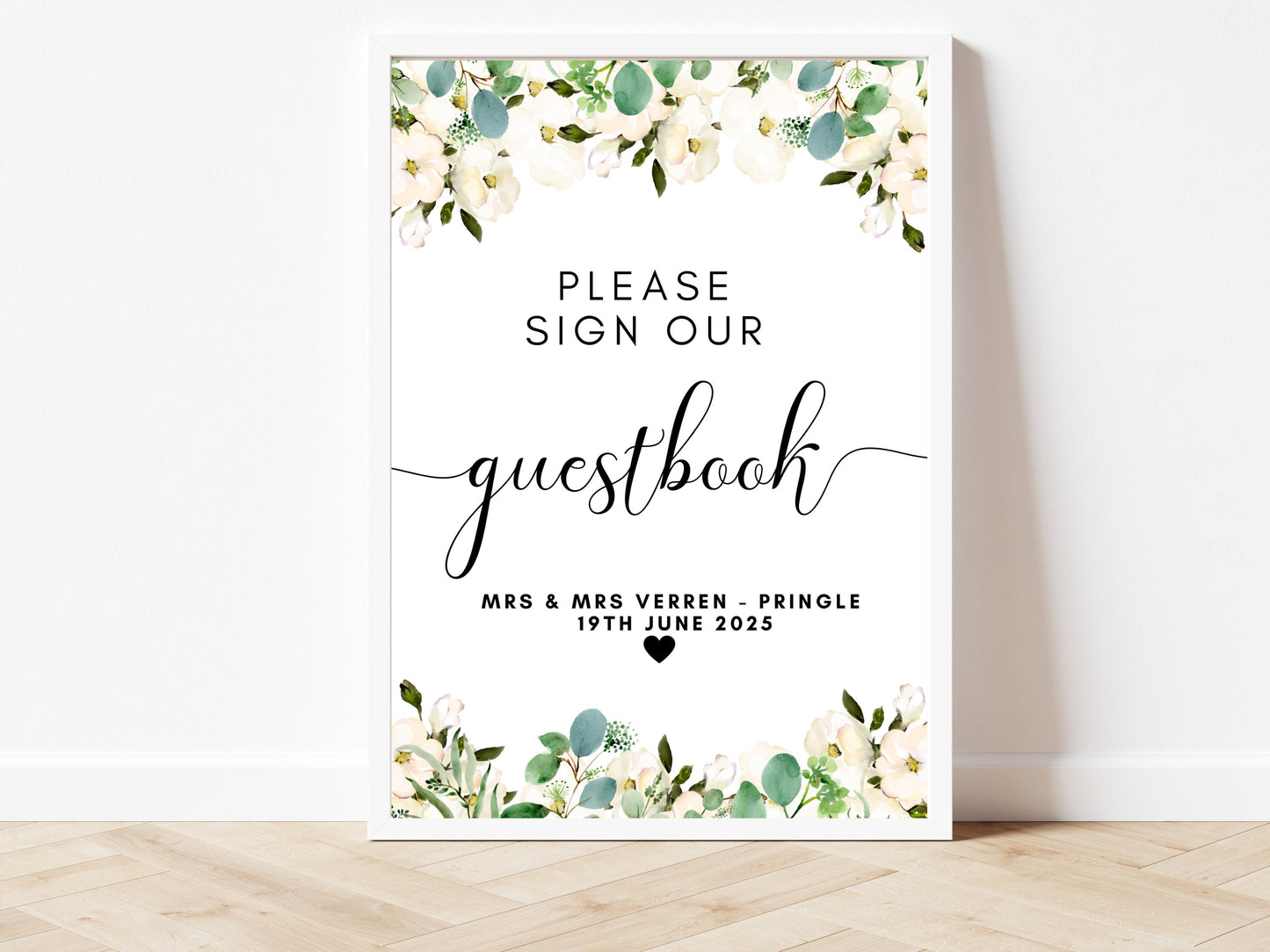 Personalised Please Sign our Guest Book/ Wedding Mr and Mrs Party/ Greenery Gift/ Guest Print/ Eucalyptus Sign/Available in A5, A4, A3