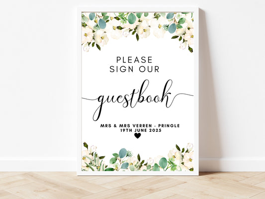 Personalised Please Sign our Guest Book/ Wedding Mr and Mrs Party/ Greenery Gift/ Guest Print/ Eucalyptus Sign/Available in A5, A4, A3