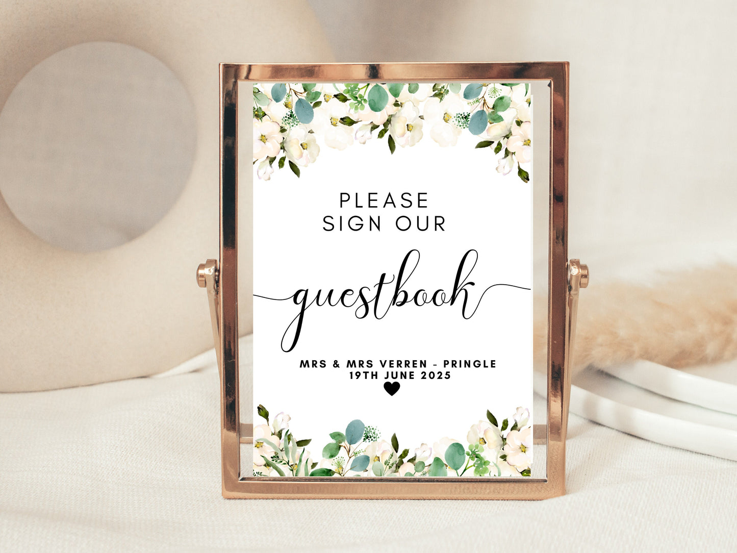 Personalised Please Sign our Guest Book/ Wedding Mr and Mrs Party/ Greenery Gift/ Guest Print/ Eucalyptus Sign/Available in A5, A4, A3