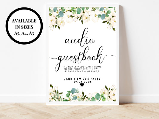 Personalised Audio Guestbook Sign/ Bridal Shower Greenery The Newlyweds Cant Come to the Phone Right Now Please Leave a Message Sign