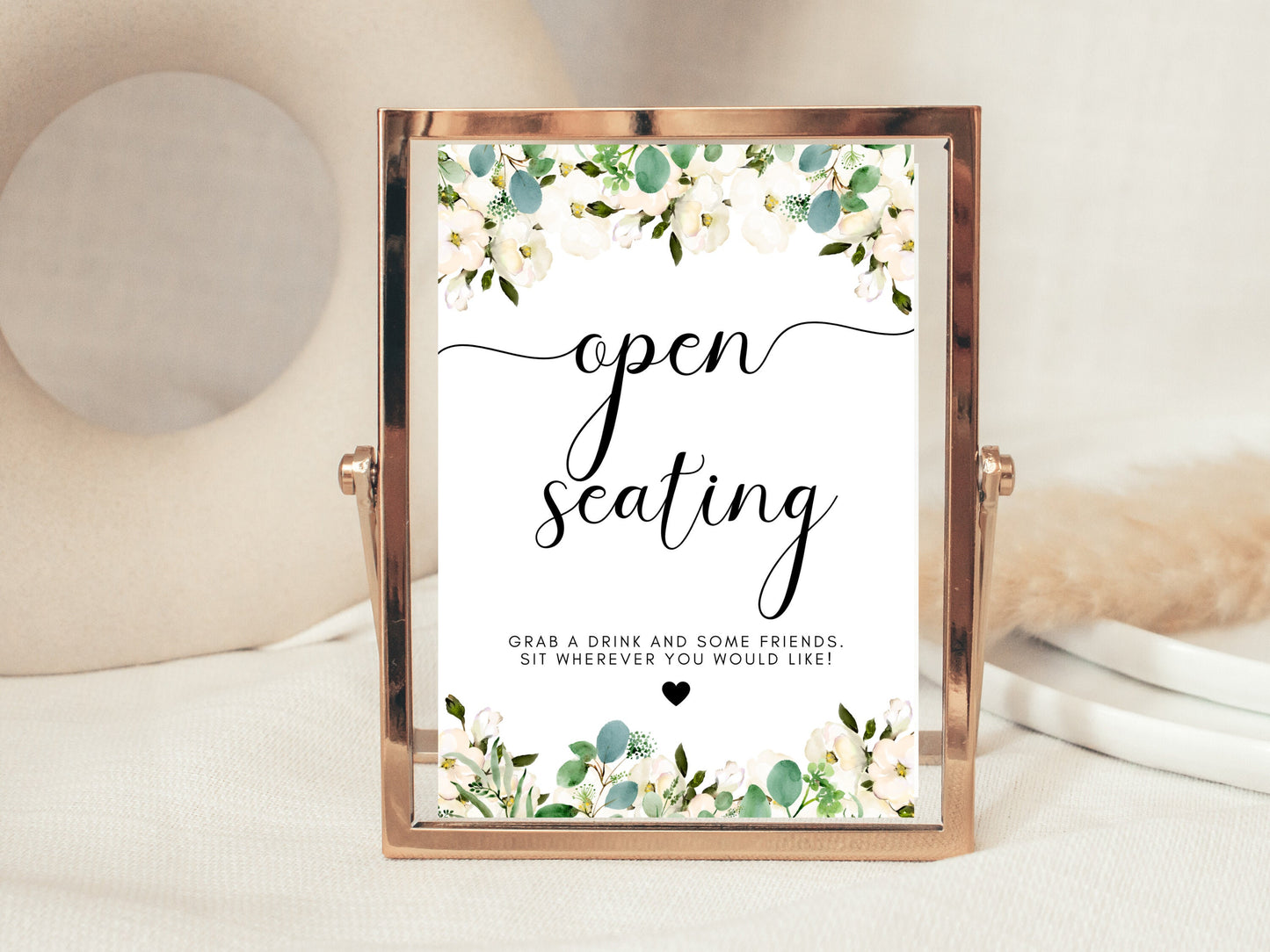 Personalised Open Seating Sign/ Greenery Floral Pick A Seat Not A Side Party Poster/ Open Seating/ Minimalistic Wedding Reception Sign