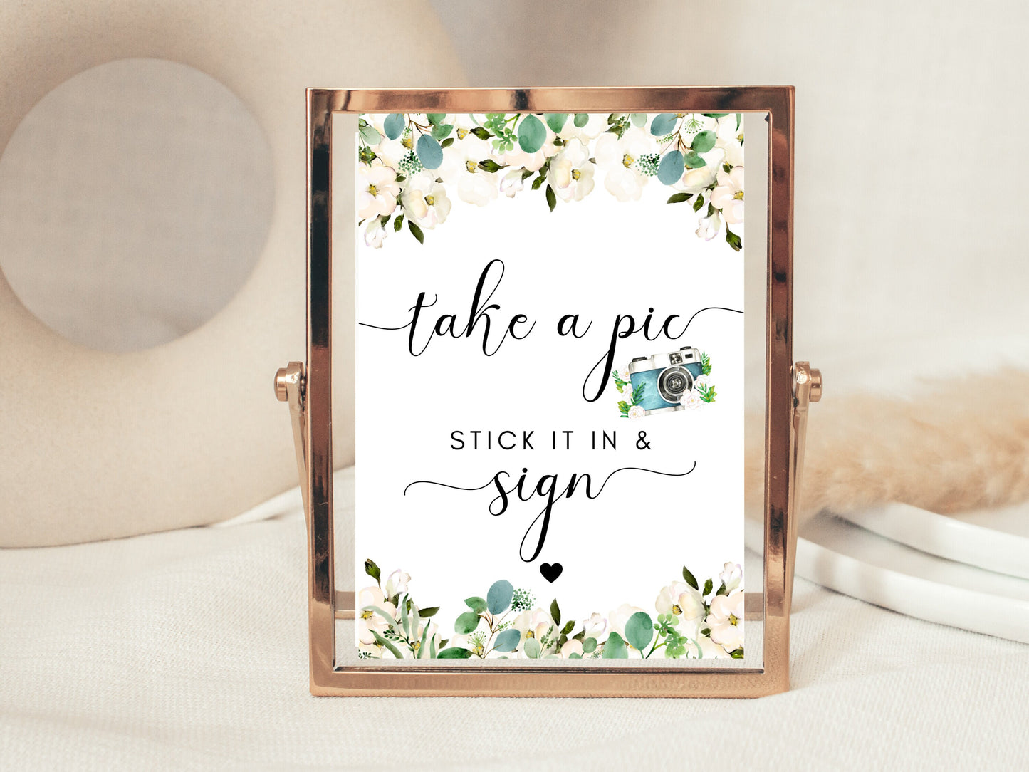 Personalised Photo Sign/ Greenery Floral Wedding Take A Pic and Stick It In Party/ Eucalyptus Photo Booth/ Take a Selfie Reception Sign