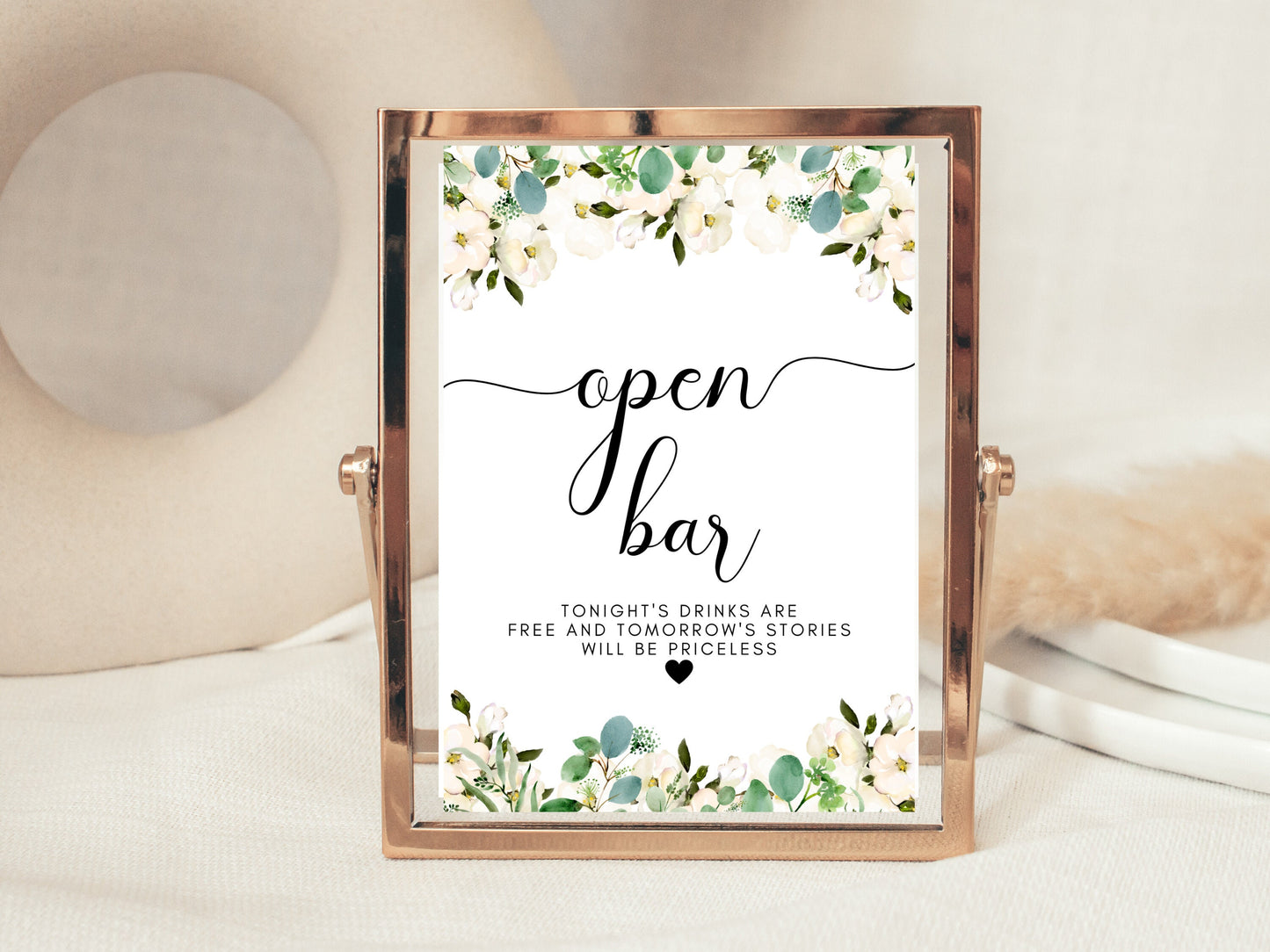 Personalised Open Bar Sign/ Greenery Floral Wedding Bar Poster/ Eucalyptus Funny Open Bar Poster Sign/ Minimalistic Cocktail Drinks Sign