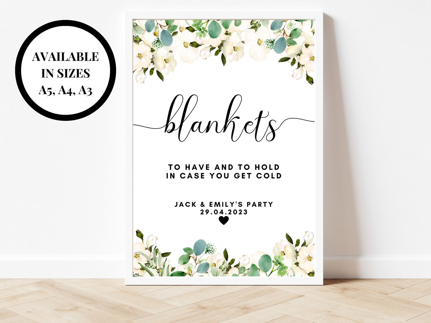 Personalised Blankets Sign/Greenery Floral Wedding Reception Party To Have and To Hold In Case You Get Hold Blankets Poster/ Hen Party Sign