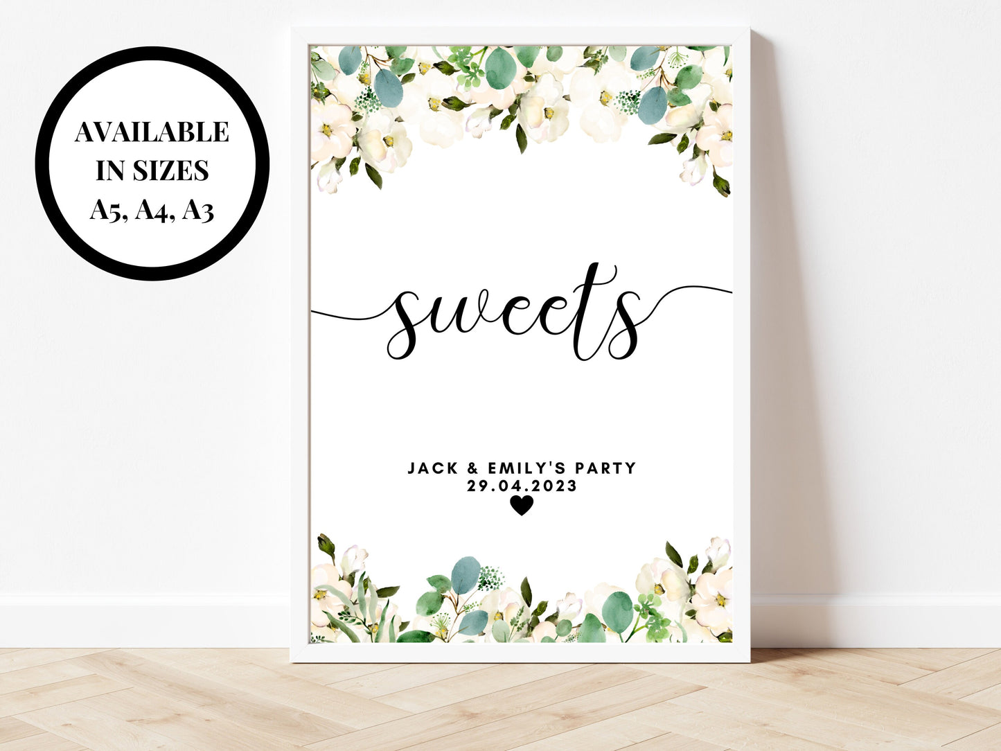 Personalised Birthday Sweets Sign/ Greenery Floral Happy Birthday Party Decorations Pick and Mix Poster/ Eucalyptus Cupcake Sweets Sign