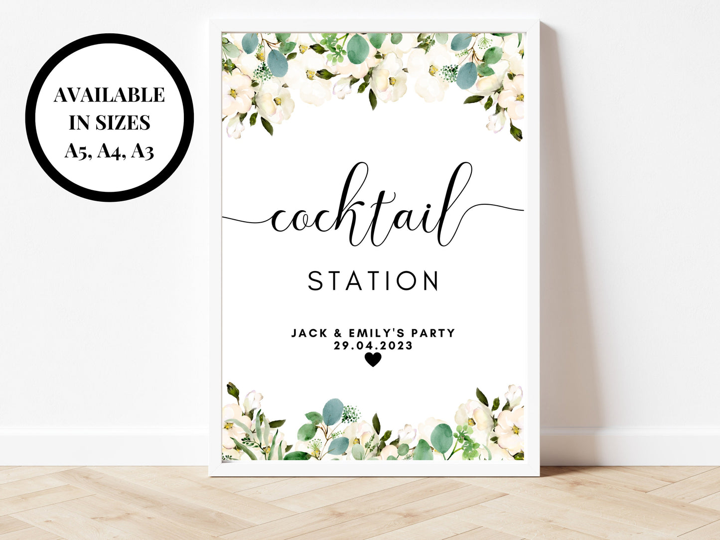 Personalised Cocktail Station Sign/ Floral Drinks Bar Cocktail Poster/ Eucalyptus Hen Party Cocktail Station Sign/ Bachelorette Weekend