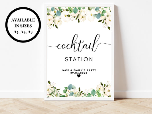 Personalised Cocktail Station Sign/ Floral Drinks Bar Cocktail Poster/ Eucalyptus Hen Party Cocktail Station Sign/ Bachelorette Weekend