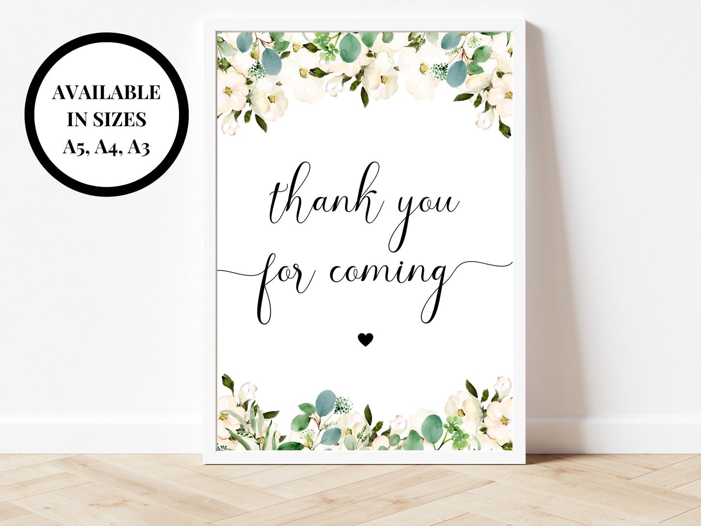 Personalised Thank You for Coming Sign/ Greenery Floral Wedding Reception Thanks for Coming Poster/ Eucalyptus Wedding Thank You for Coming