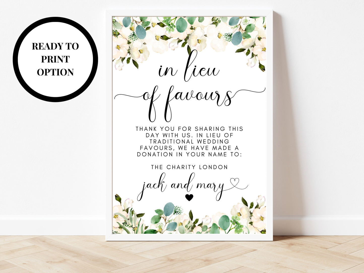 Editable In Lieu of Favours Sign/ Greenery Floral Thank You For Sharing This Day With Us Sign/ Eucalyptus Hen Party In Lieu of Favours Sign