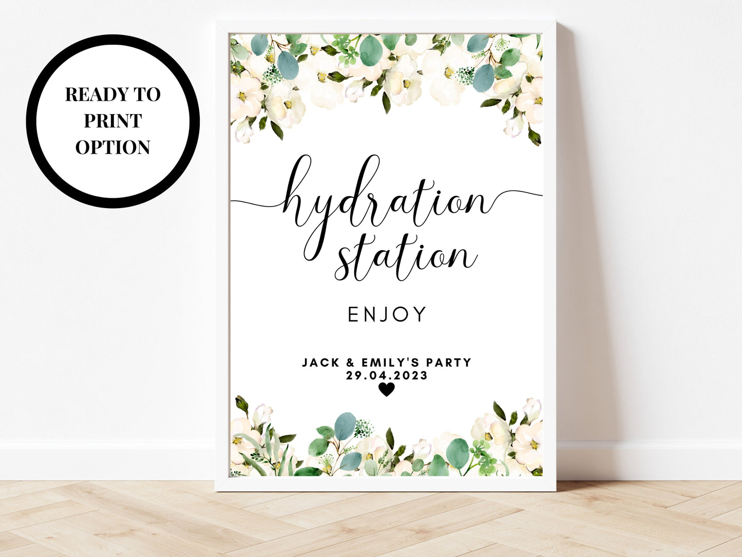 Editable Hydration Station Sign/ Greenery Floral Water Refreshments Drinks Sign/ Eucalyptus Wedding Reception Party Drink Sign/ Water Bottle