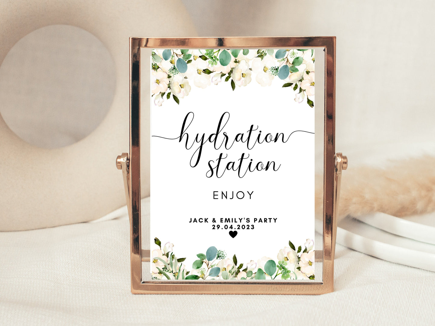 Personalised Hydration Station Sign/ Greenery Floral Wedding Reception Water Bottle Drinks Sign/ Eucalyptus Hen Party Hydration Station Sign