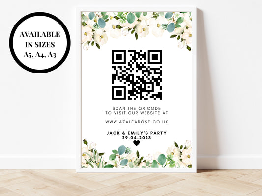 Personalised Birthday QR Code Sign/ Happy Birthday Party Decorations Greenery Floral QR Code/ Eucalyptus QR Code/ Social Media Event Sign