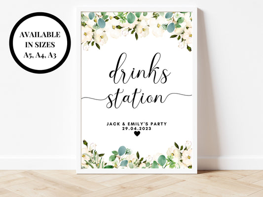 Personalised Drinks Sign/ Floral Wedding Drinks Bar Sign/ Greenery Eucalyptus Wedding Reception Drinks Poster/ Hen Party Weekend Drinks