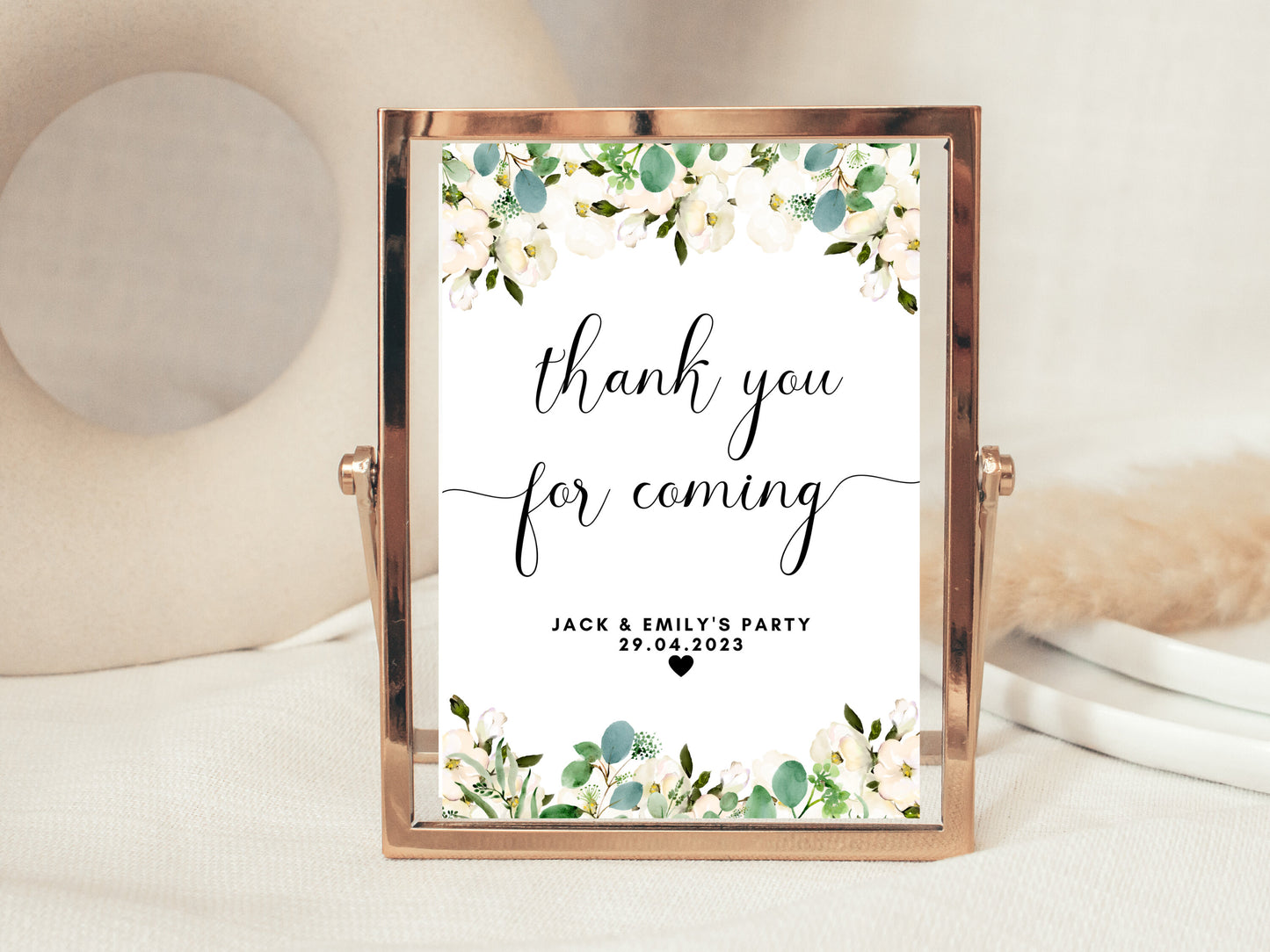 Personalised Thank You for Coming Sign/ Greenery Floral Wedding Reception Thanks for Coming Poster/ Eucalyptus Wedding Thank You for Coming