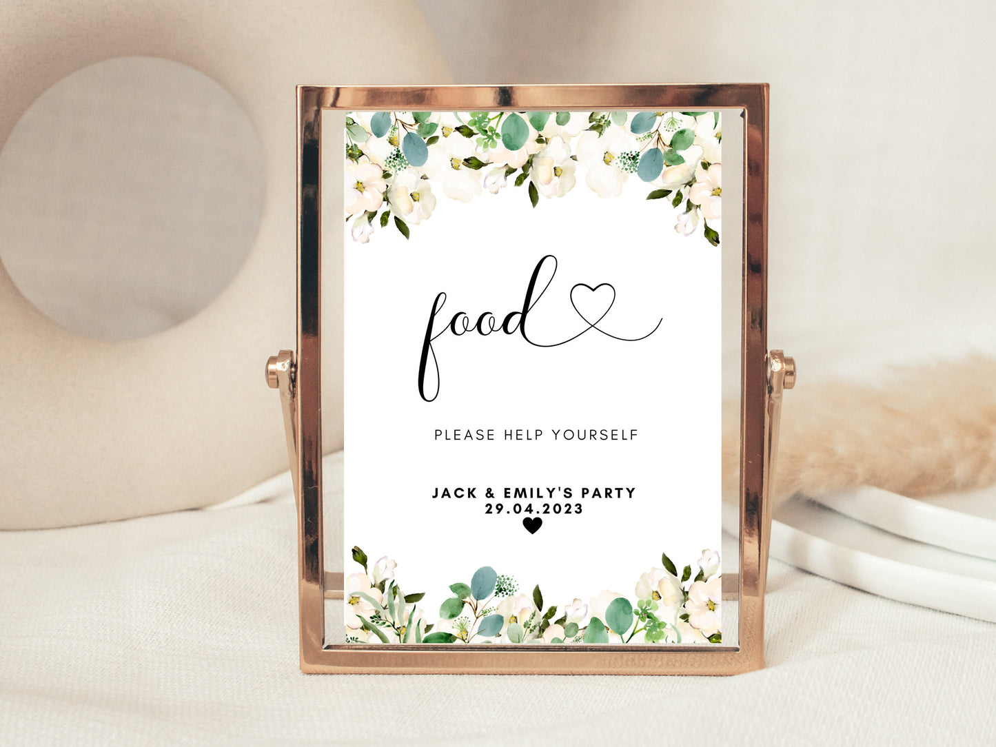 Personalised Food Sign/ Greenery Floral Wedding Reception Snacks Sweets Party Food/ Custom Eucalyptus Hen Party Food Poster Sign