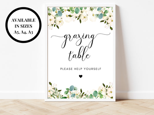 Personalised Birthday Grazing Table Sign/ Greenery Floral Happy Birthday Party Decorations Please Help Yourself/ Eucalyptus Snacks Poster