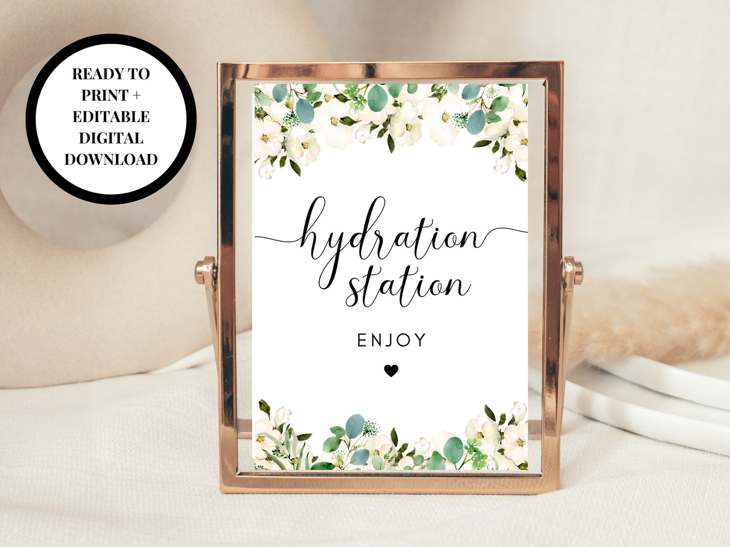 Editable Hydration Station Sign/ Greenery Floral Water Refreshments Drinks Sign/ Eucalyptus Wedding Reception Party Drink Sign/ Water Bottle