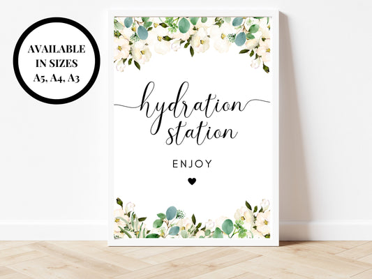 Personalised Hydration Station Sign/ Greenery Floral Wedding Reception Water Bottle Drinks Sign/ Eucalyptus Hen Party Hydration Station Sign