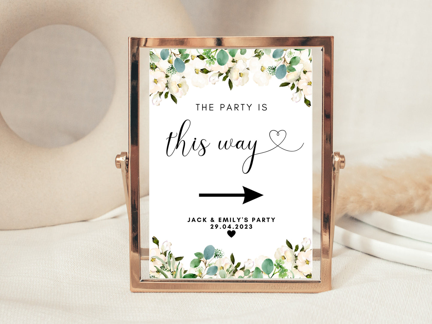 Personalised The Party Is This Way Sign/ Greenery Floral Wedding Directions Poster/ Eucalyptus Hen Party The Party is This Way Poster Sign