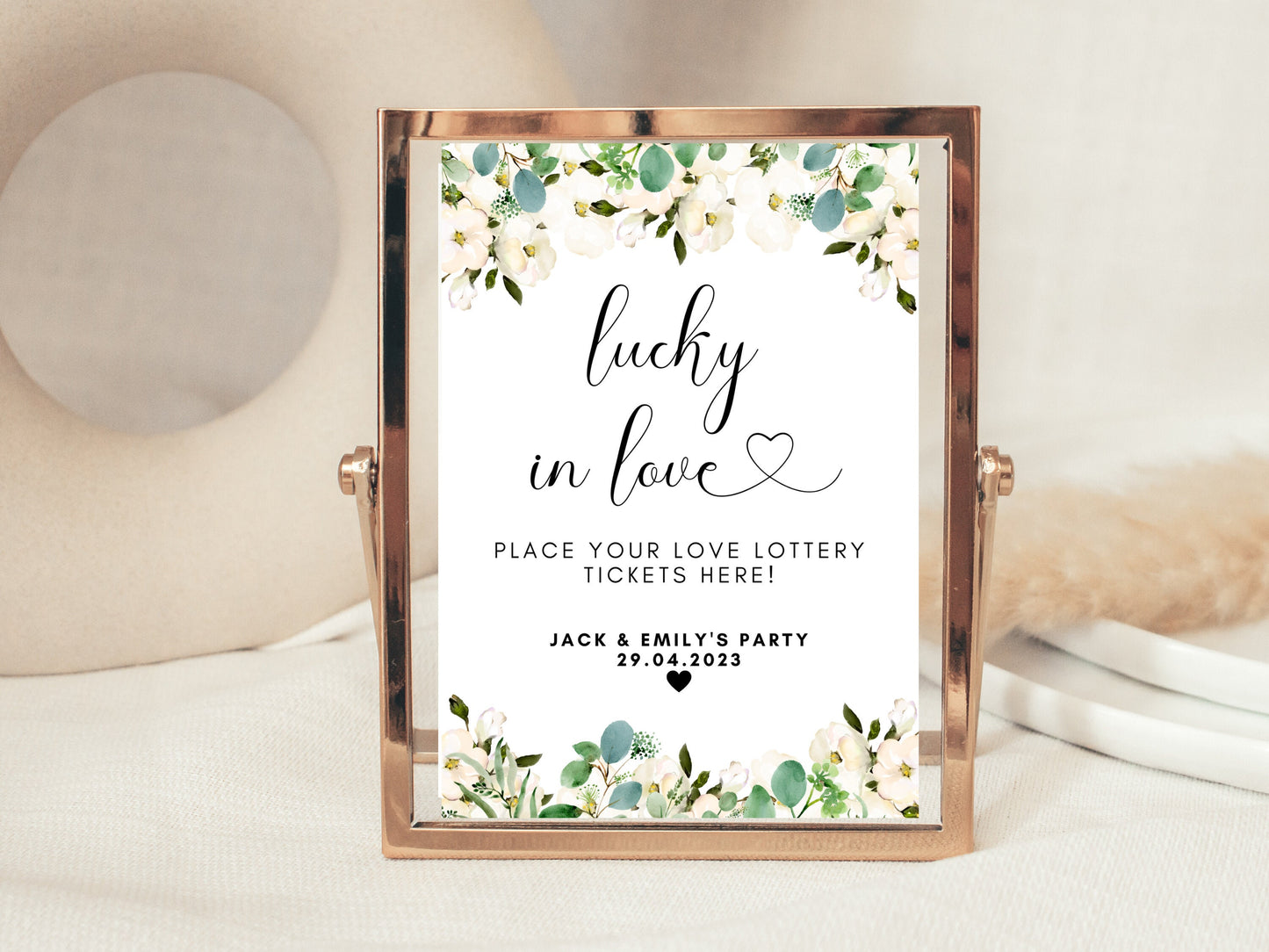 Personalised Lucky in Love Sign/ Greenery Floral Wedding Place Your Love Lottery Tickets Here Poster/ Eucalyptus Lucky in Love Sign Poster