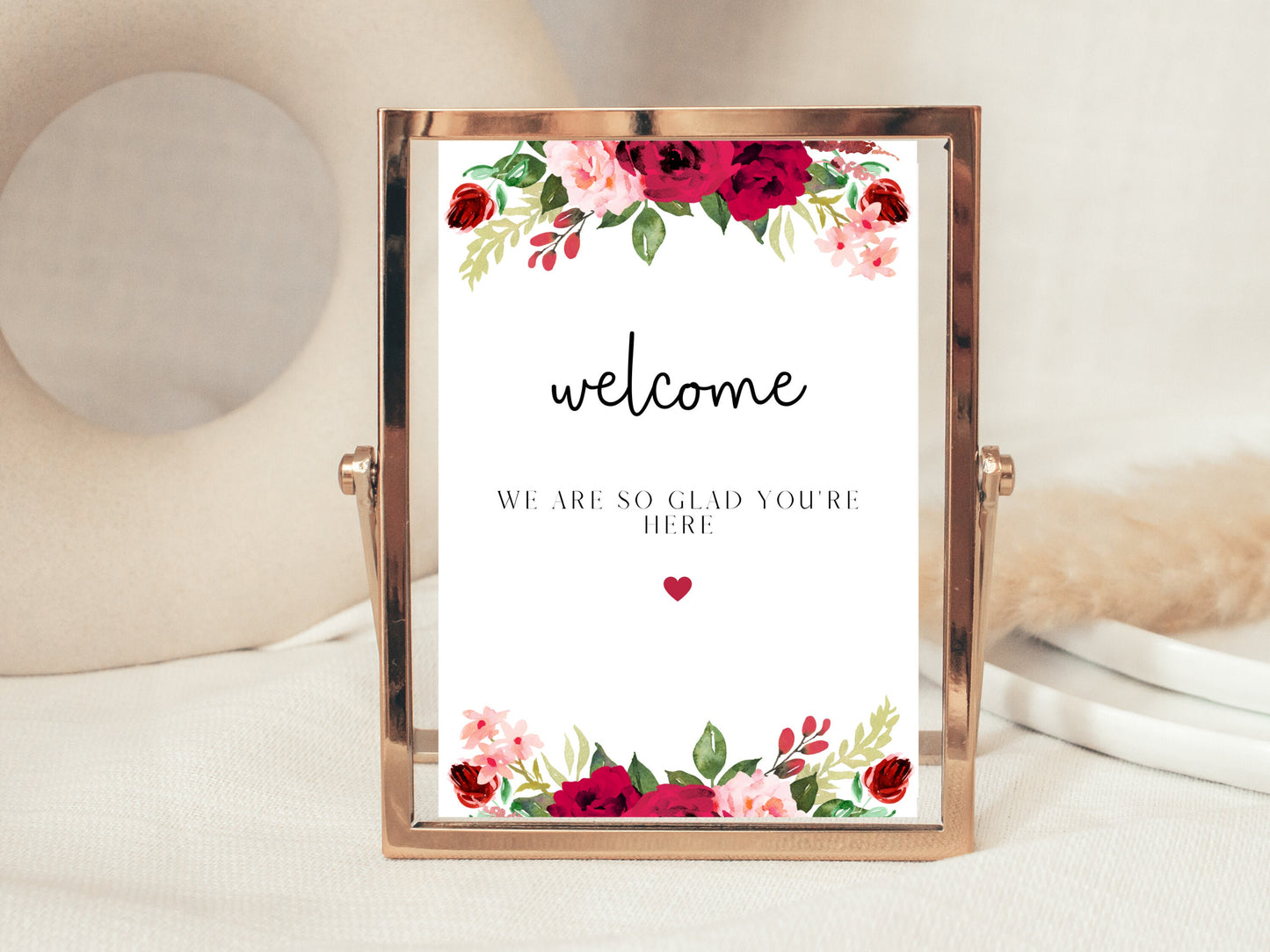 Personalised Red Floral Welcome Sign/ Red Theme Wedding Were So Glad Youre Here Poster/ Red Roses Welcome Sign Poster/ Red Hen Party Sign