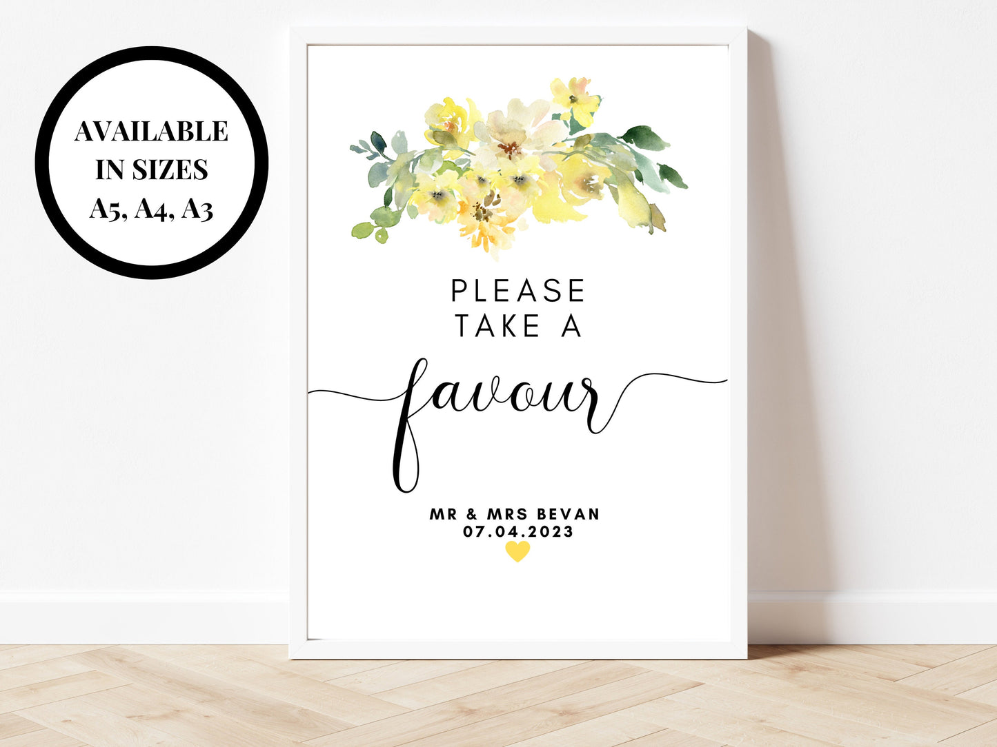 Personalised Birthday Take A Favour Sign/ Yellow Roses Flowers Happy Birthday Decorations Guest Favour Poster/ Gift Presents for Guests