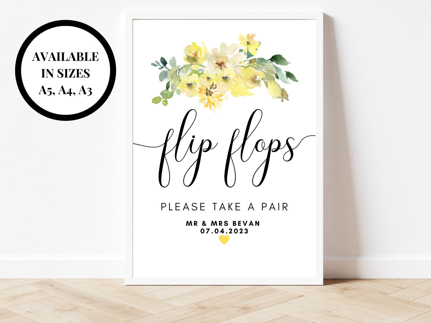 Personalised Birthday Flip Flops Sign/ Yellow Roses Flowers Happy Birthday Party Decorations/ Party Favour Poster/ Cute Gift for Guests