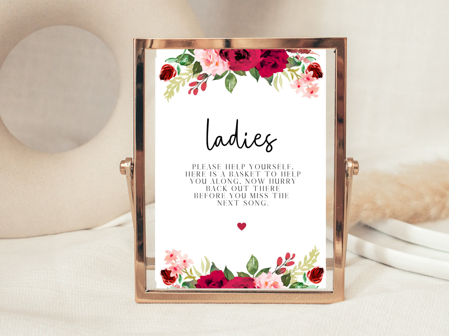 Personalised Ladies Bathroom Sign/ Red Floral Wedding Reception Party Ladies Toilet/ Red Theme Party Ladies Bathroom Toilet/ Hen Party Sign