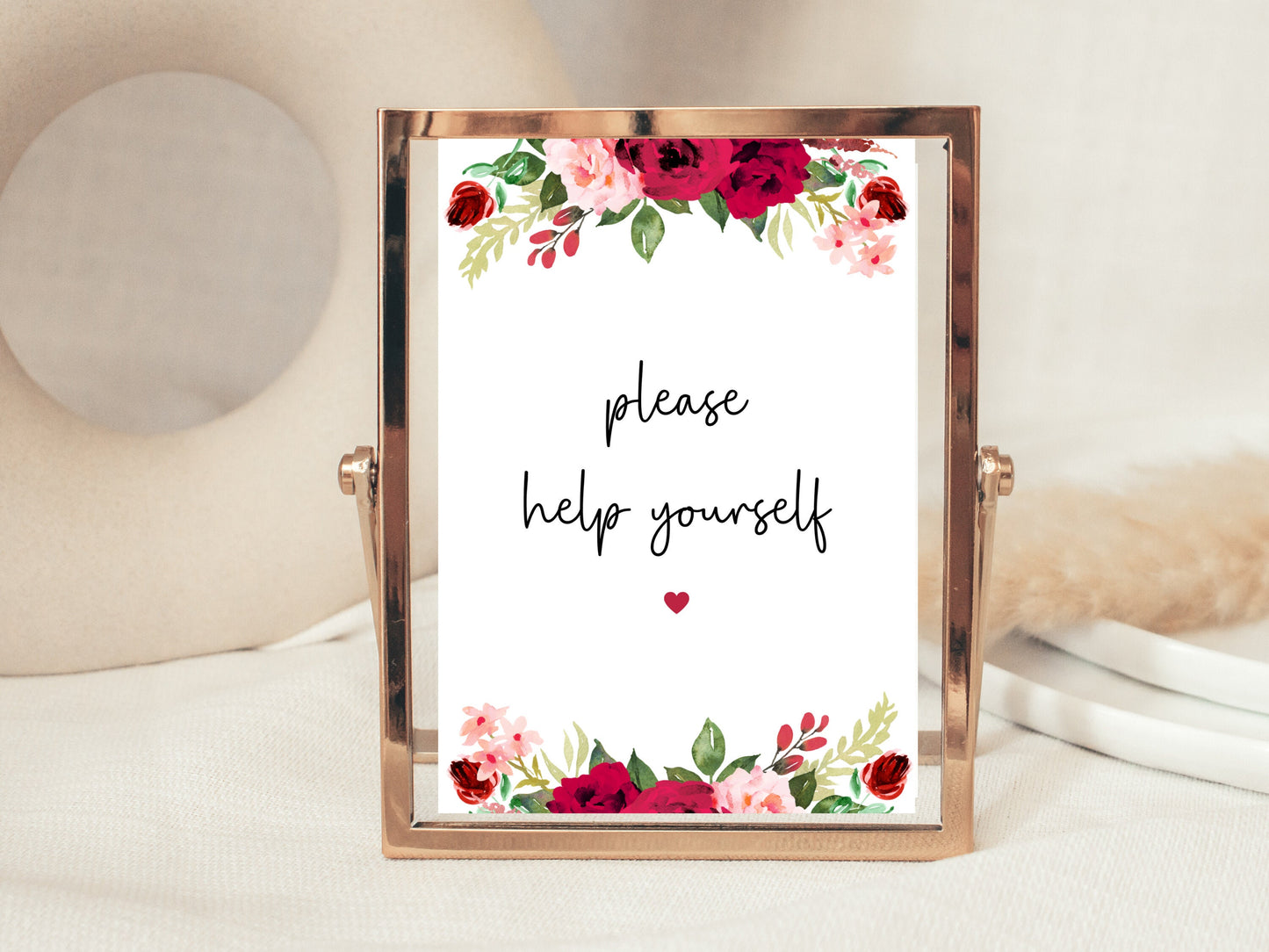 Personalised Please Help Yourself Sign/ Red Floral Wedding Reception Wedding Guest Treats Favours/ Red Theme Please Help Yourself Sign