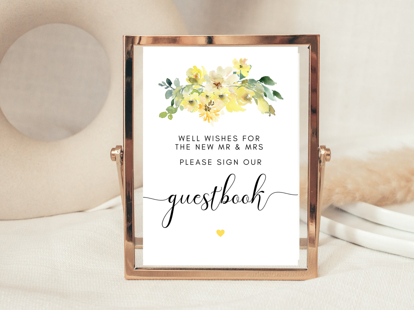 Personalised Yellow Floral Well Wishes Guestbook Sign/ Roses Wedding Reception Well Wishes for the New Mr and Mrs Please Sign Our Guestbook