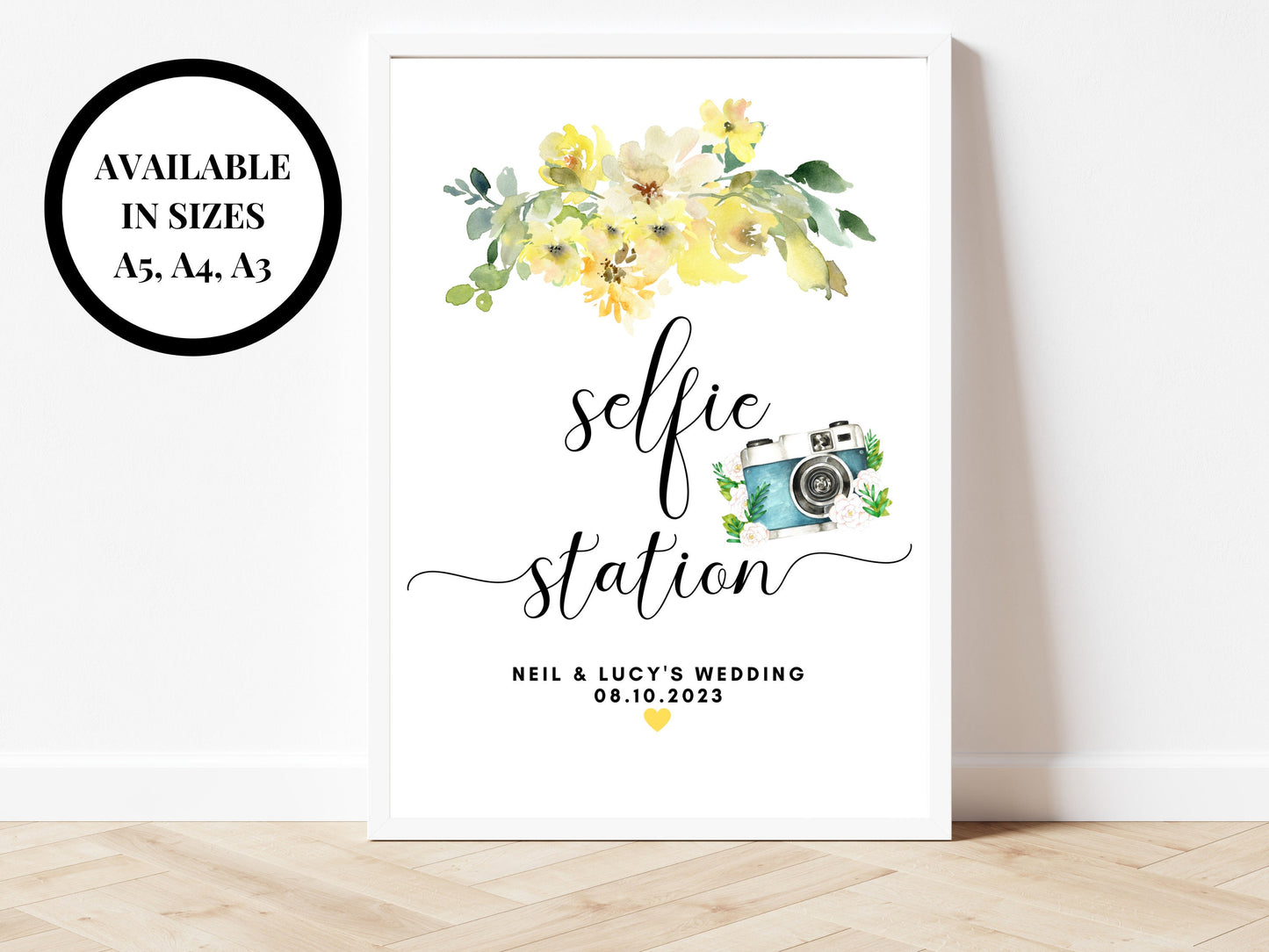 Personalised Birthday Selfie Station Sign/ Yellow Roses Flowers Happy Birthday Party Decorations Photo Booth Party Prop/ Selfie Social Media