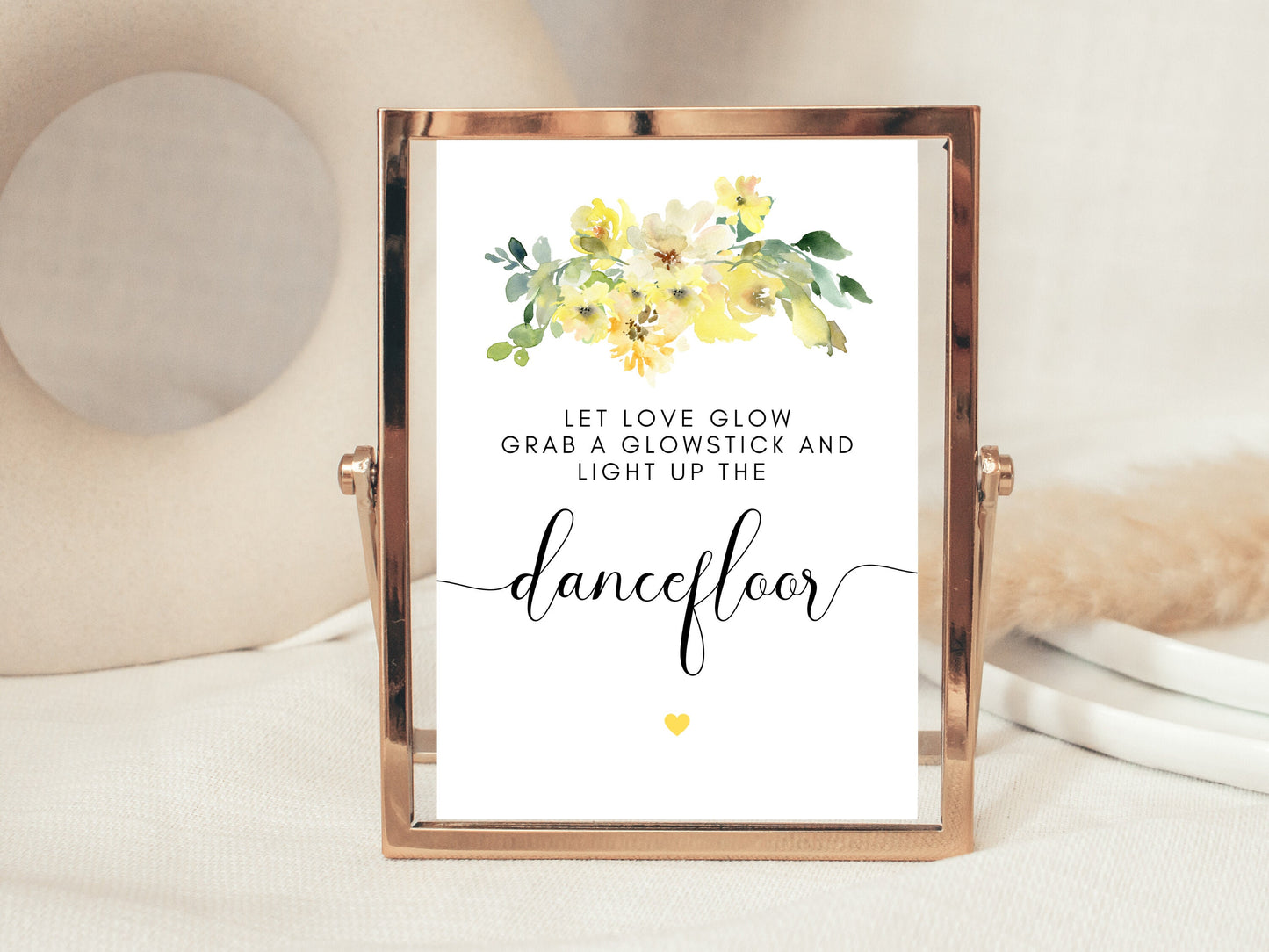 Personalised Yellow Floral Dancefloor Sign/ Yellow Roses Wedding Reception Let Love Glow Grab a Glowstick and Light Up the Dancefloor Sign