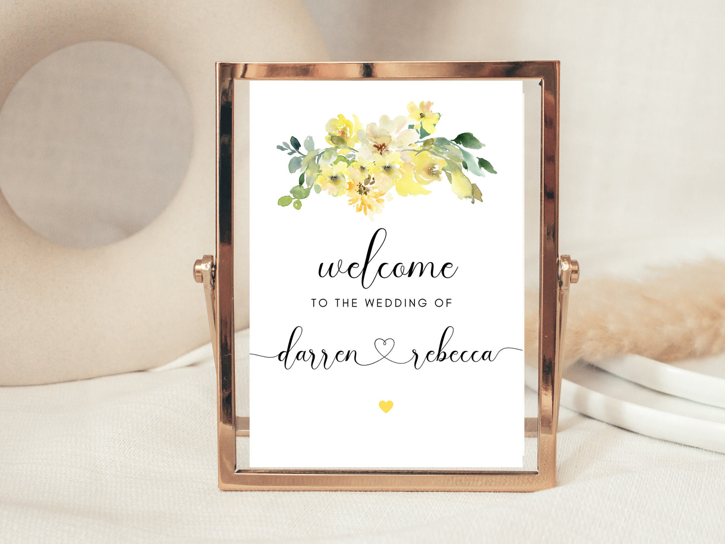 Personalised Yellow Floral Wedding Welcome Sign/ Yellow Roses Floral Wedding Reception Welcome/ Mr and Mrs Welcome to our Wedding Sign