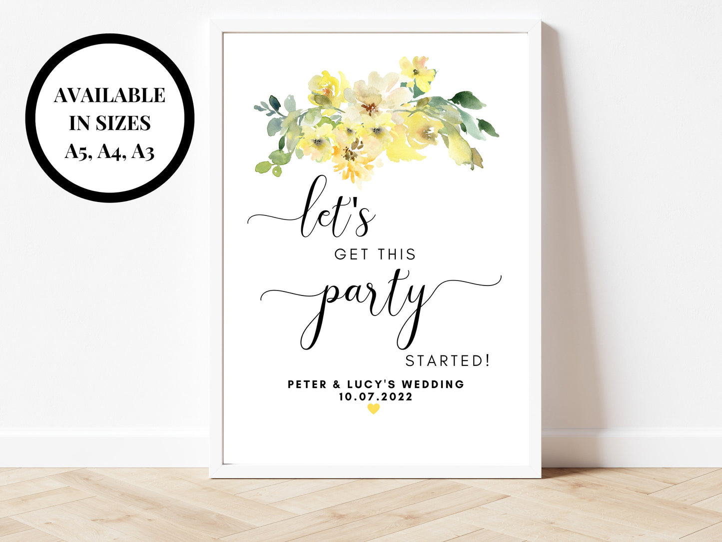 Personalised Birthday Get Party Started Sign/ Yellow Roses Floral Happy Birthday Party Decorations Thank You for Coming/ Lets Party Dance