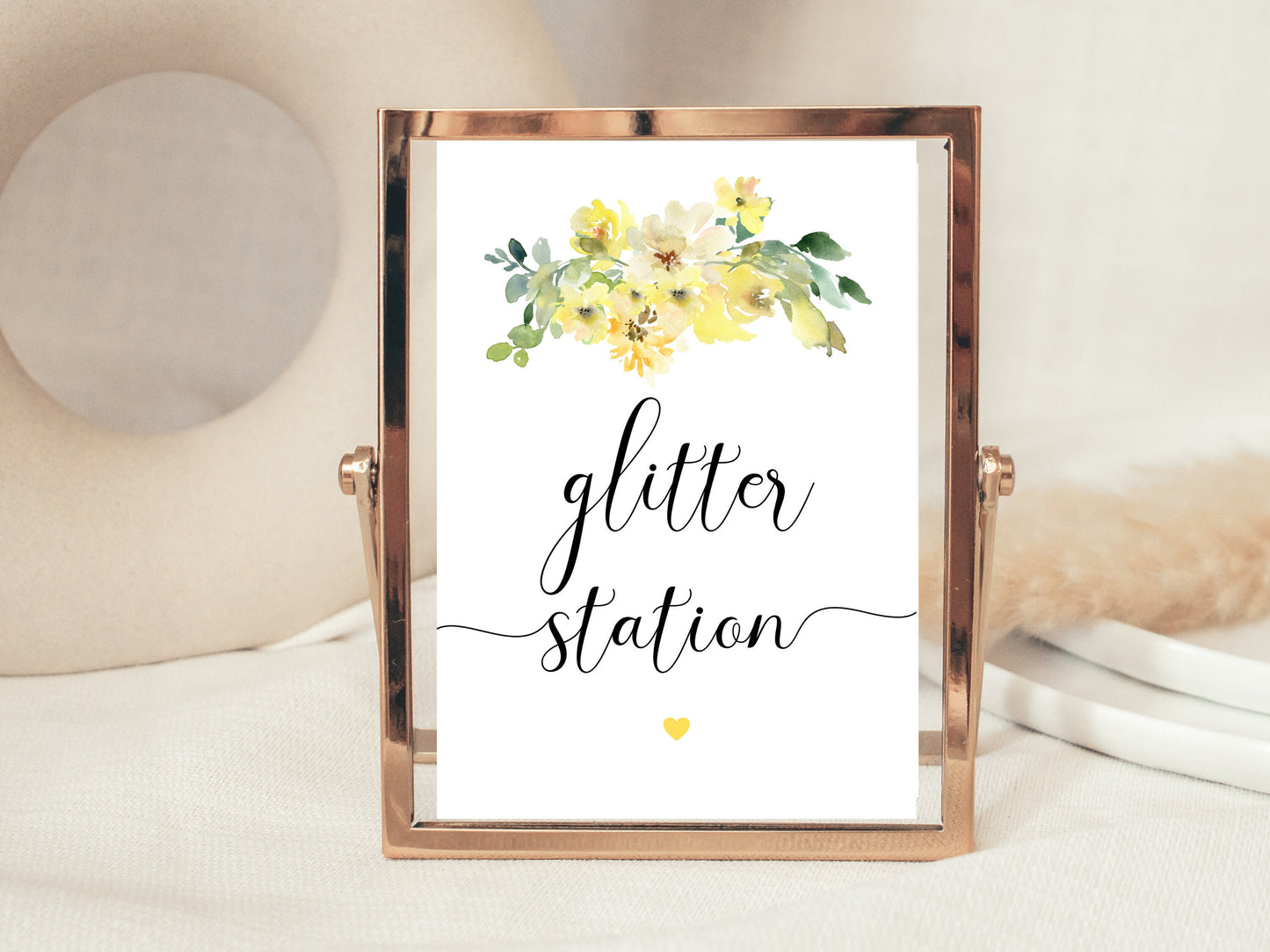 Personalised Yellow Floral Glitter Station Sign/ Roses Wedding/ Bachelorette/ Hen Party/ Bridal Shower Face Painting Glitter Station Sign