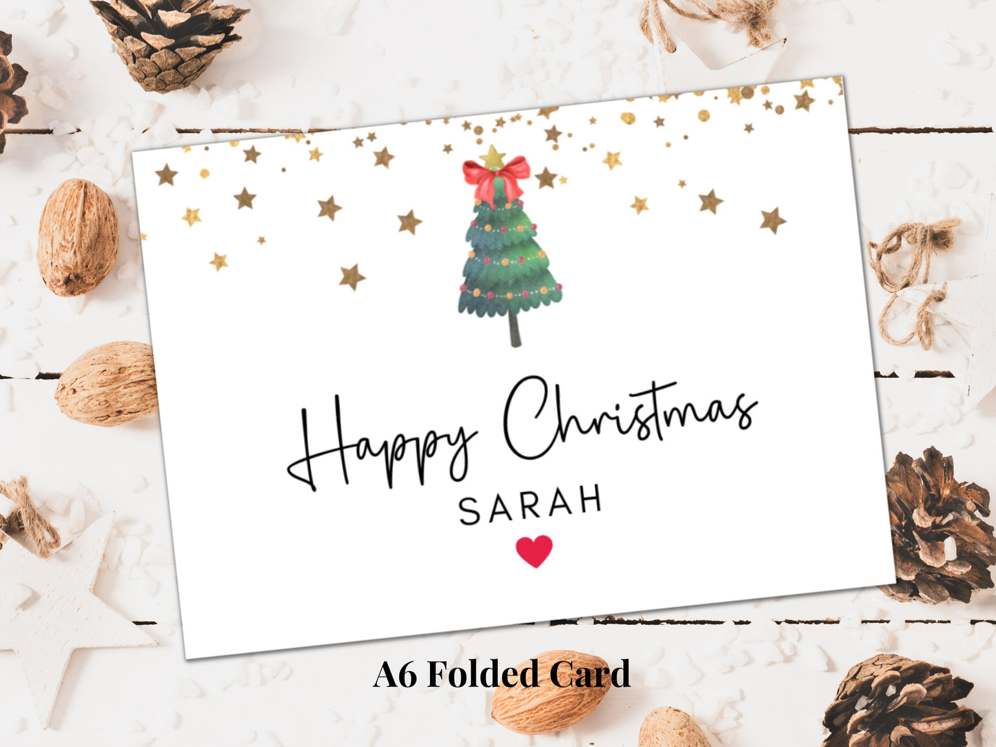 Personalised Merry Christmas Card/ Simple Custom Christmas Cards/ Seasons Greetings/ Happy Christmas/ Star Sparkle Greeting Card