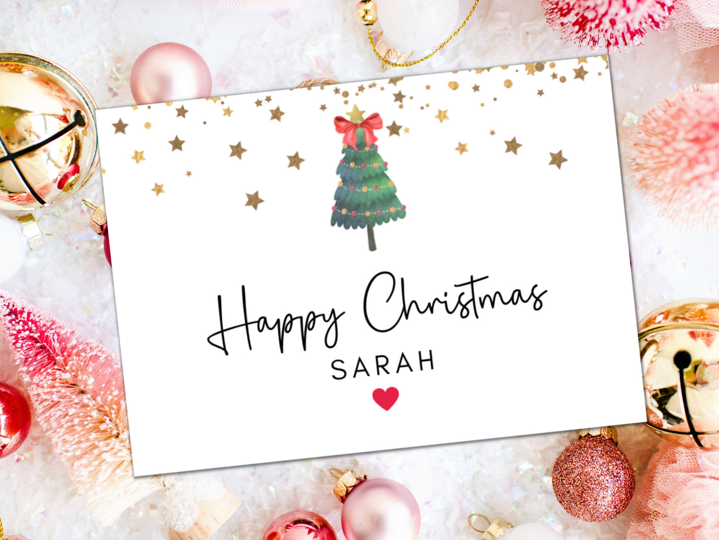 Personalised Merry Christmas Card/ Simple Custom Christmas Cards/ Seasons Greetings/ Happy Christmas/ Star Sparkle Greeting Card