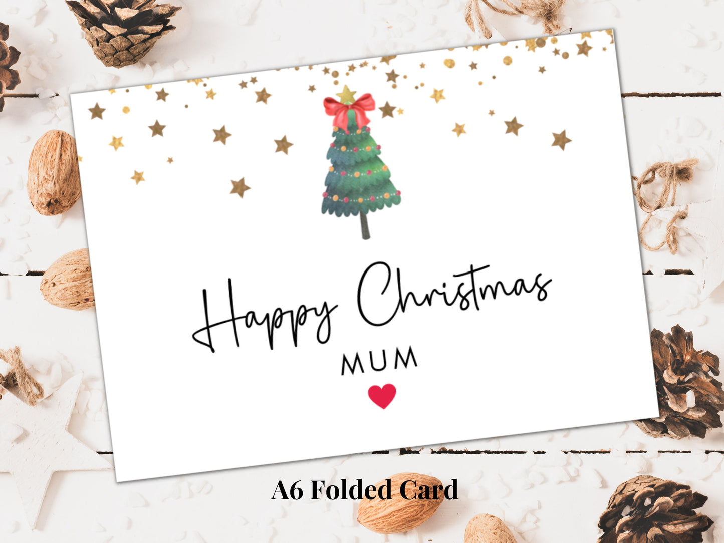 Mothers Christmas Card/ Simple Custom Christmas Cards/ Seasons Greetings Mum/ Happy Christmas to Mum Mother/ Star Sparkle Greeting Card