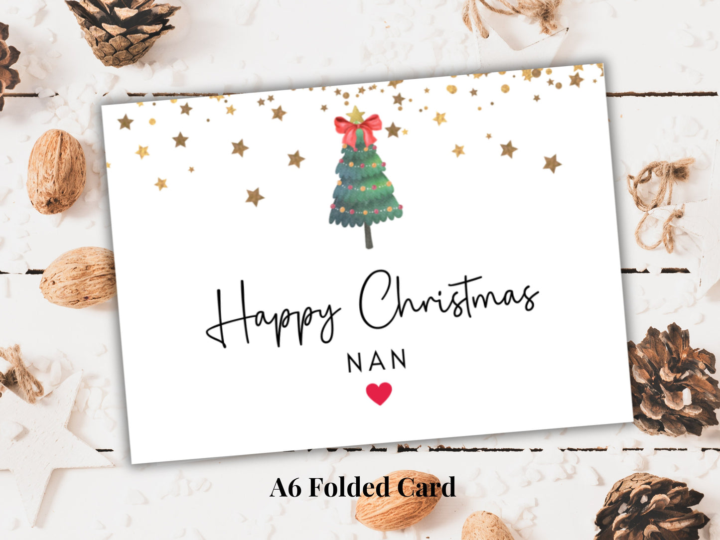 Grandmother Christmas Card/ Simple Custom Christmas Cards/ Seasons Greetings Nan/ Happy Christmas to Nanna/ Nonna Star Sparkle Greeting Card