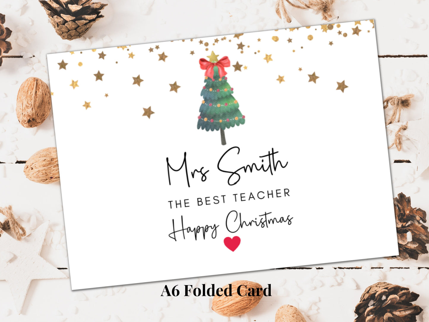 Best Teacher Merry Christmas Card/ End of Year Teacher Gift Christmas Cards/ Seasons Greetings/ Happy Christmas/ Star Sparkle Greeting Card