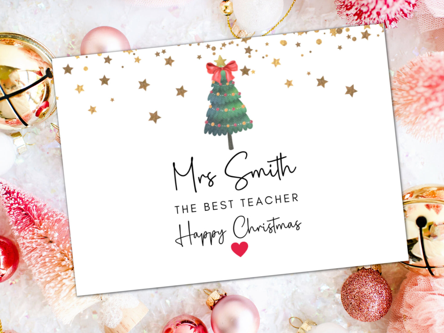 Best Teacher Merry Christmas Card/ End of Year Teacher Gift Christmas Cards/ Seasons Greetings/ Happy Christmas/ Star Sparkle Greeting Card