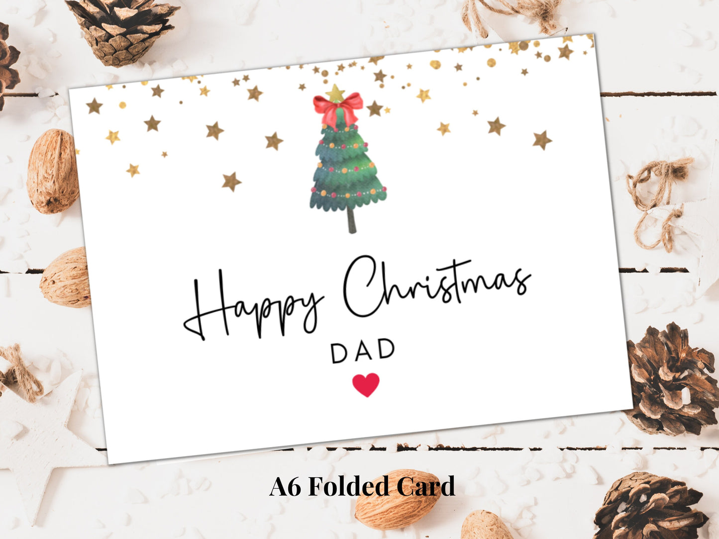 Fathers Christmas Card/ Simple Custom Christmas Cards/ Seasons Greetings Dad/ Happy Christmas to Dad Father/ Star Sparkle Greeting Card